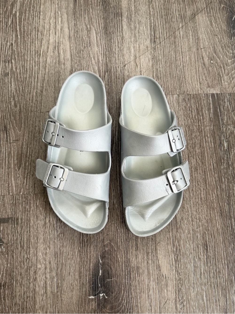 Birkenstock Kids Two-Buckle Slide Sandals in Light Silver - Picture 1 of 6